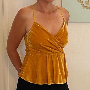 J CREW yellow / gold velvet faux-wrap tank